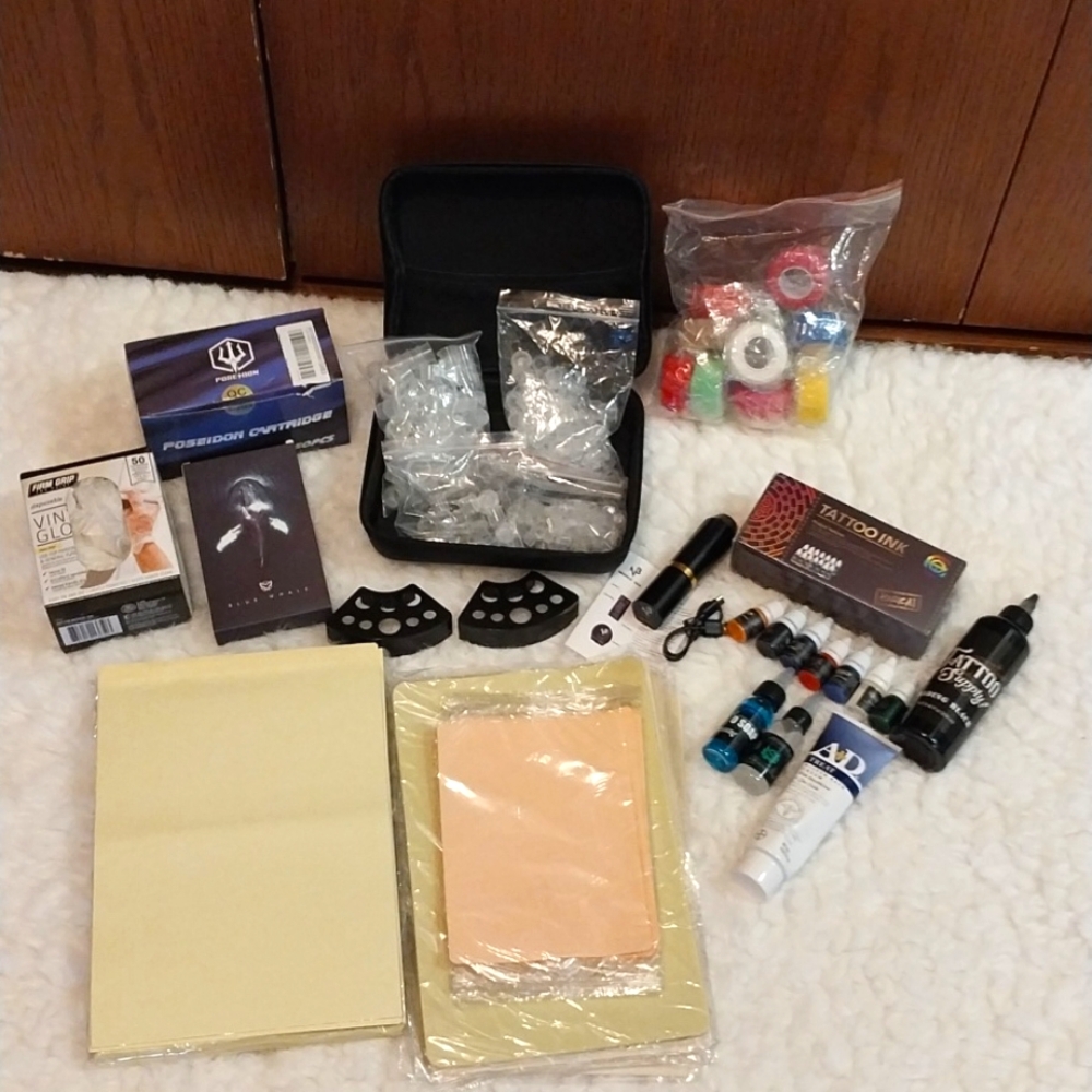 COMPLETE TATTOO KIT WIRELESS GUN AND ACCESSORIES